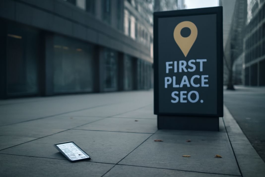 an AI photo of a First Place SEO advert in a London Street