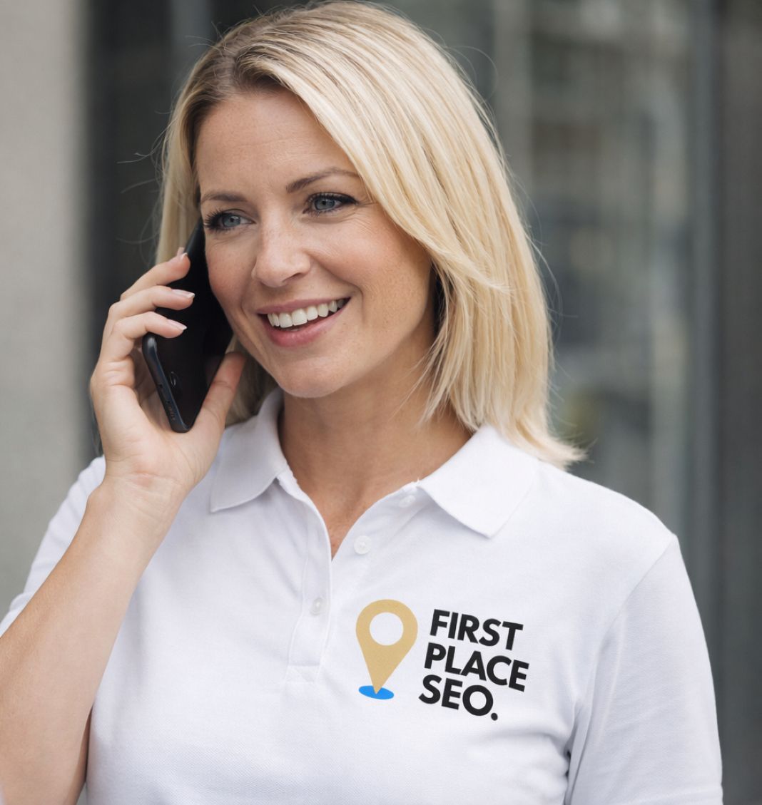 an ai photo of a first place SEO web designer on the phone