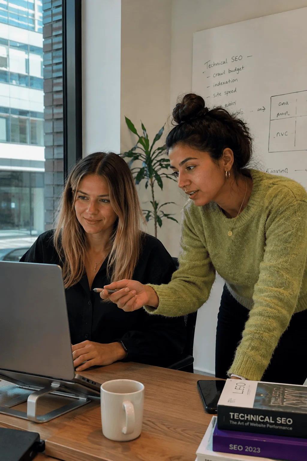SEO specialists analysing website data and optimisation opportunities