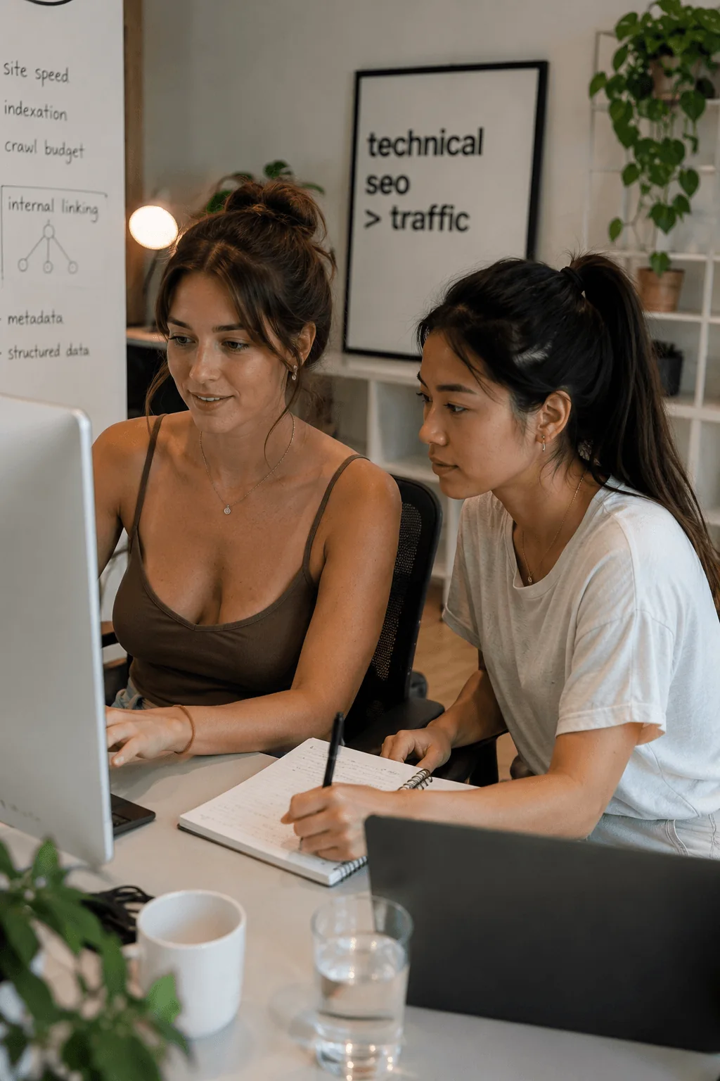 Technical SEO team reviewing traffic growth, crawl issues and optimisation