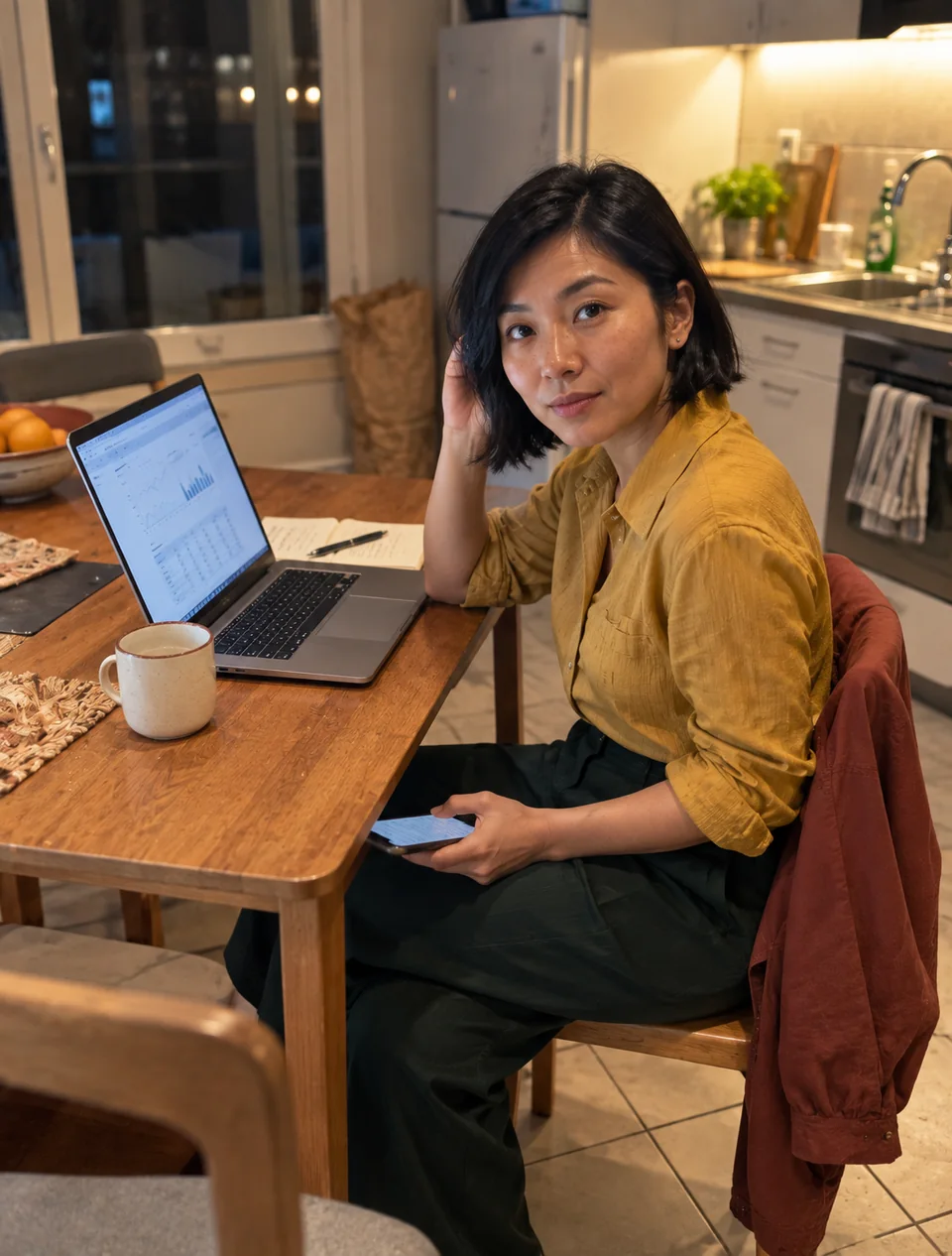 Business owner checking rankings in holiday apartment